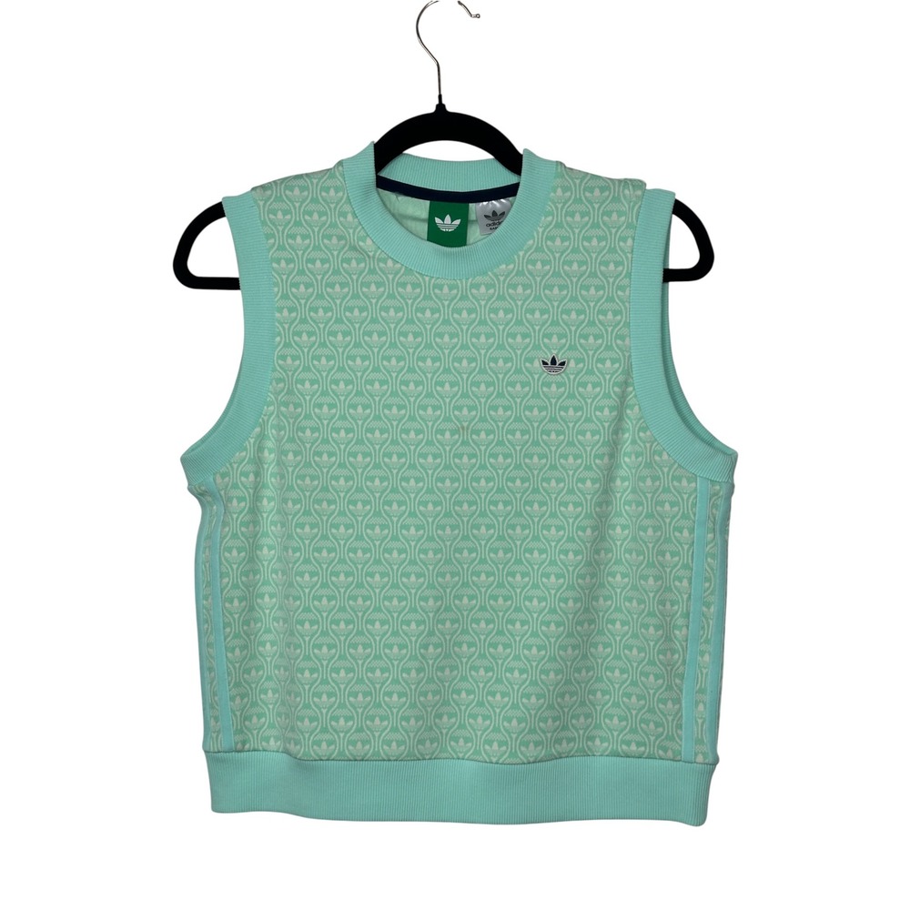 Adidas Sweater Vest Size 6 Mint Green Trefoil Monogram Sleeveless Streetwear Top